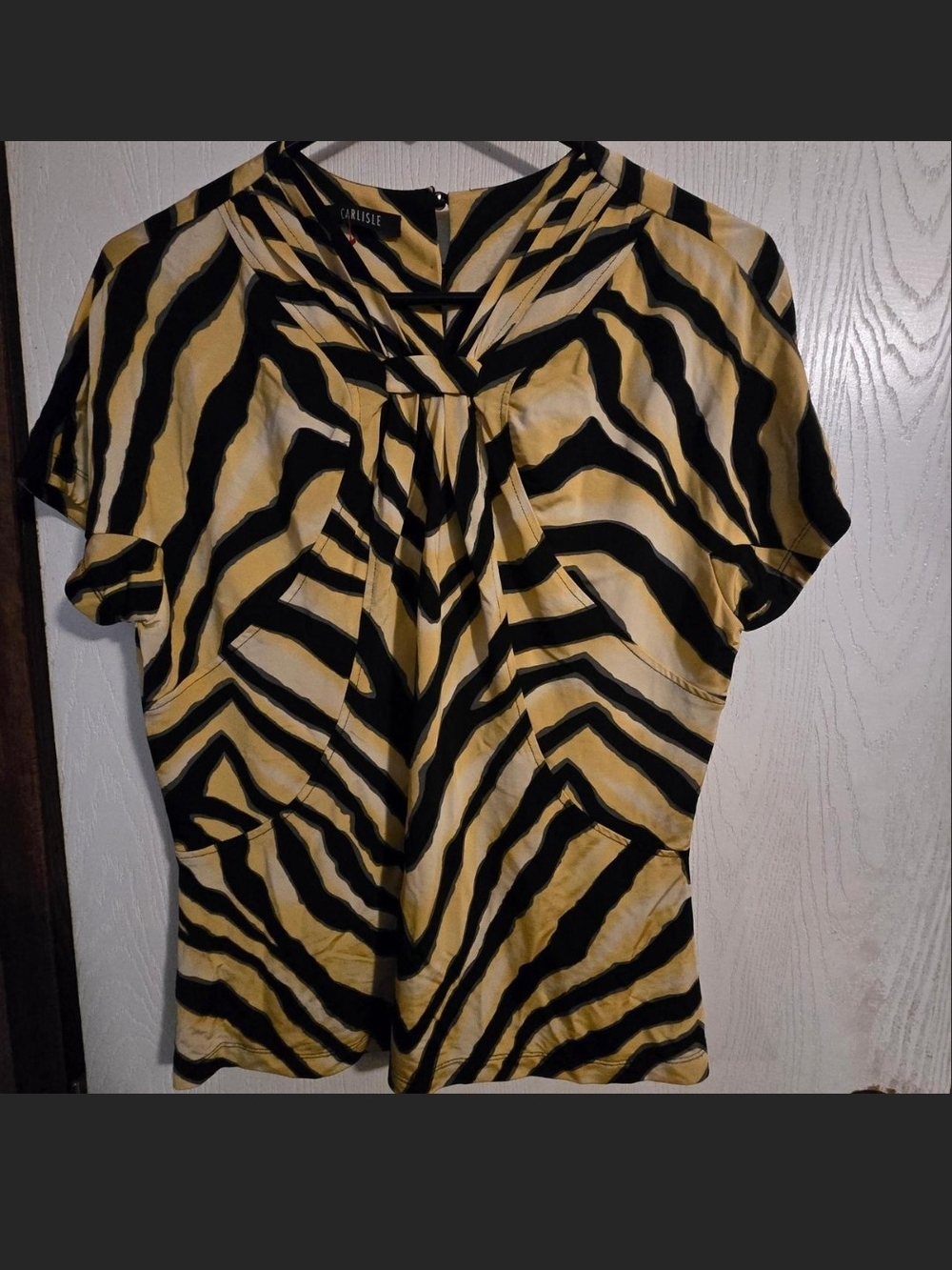 Carlisle Black and Yellow Zebra-Print Short Sleeve Blouse
